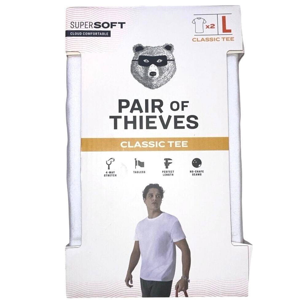 Pair of Thieves Men's Classic White Soft Tee T Shirt 2 Pack Size L Large NEW